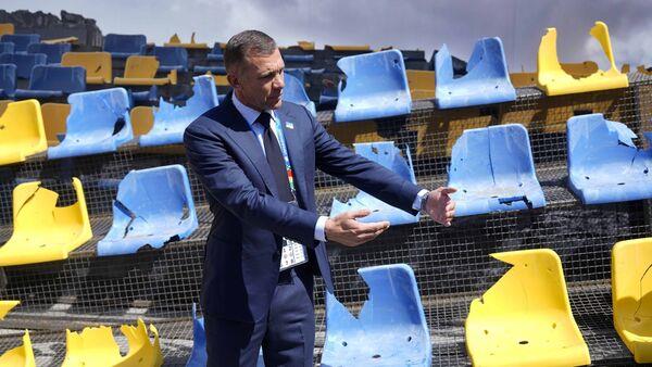 Ukraine displays destroyed stadium stand in reminder of war ahead of Euros game