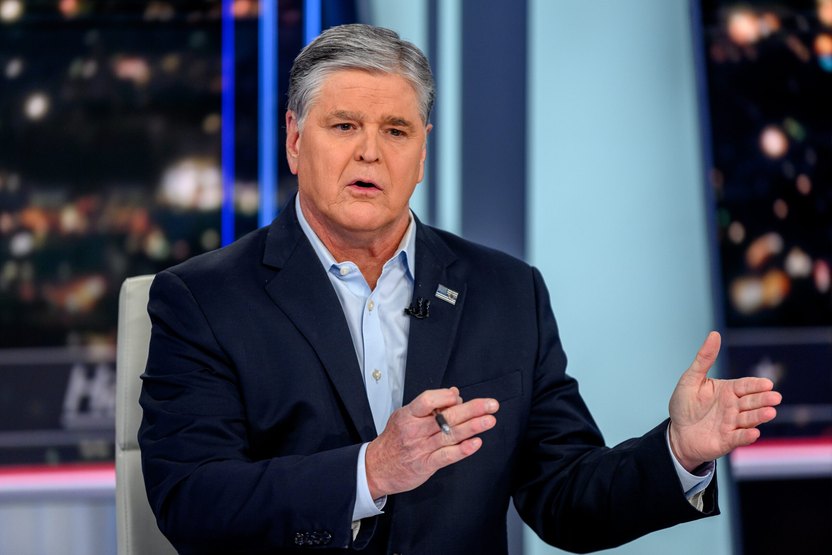 NEW YORK, NEW YORK - MARCH 15: Host Sean Hannity as Co<em></em>nor McGregor visits "Hannity" at Fox News Channel Studios on March 15, 2023 in New York City. (Photo by Roy Rochlin/Getty Images)