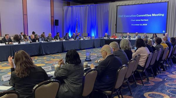 The Democratic Natio<em></em>nal Committee's (DNC) executive committee meets for the first time since the presidential election, on Dec. 13, 2024, in Washington D.C. 