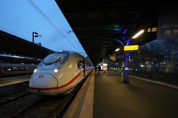 The Paris-Berlin high speed train at a platform in Paris's Gare de l’Est. Photograph: Aurelien Morissard/AP